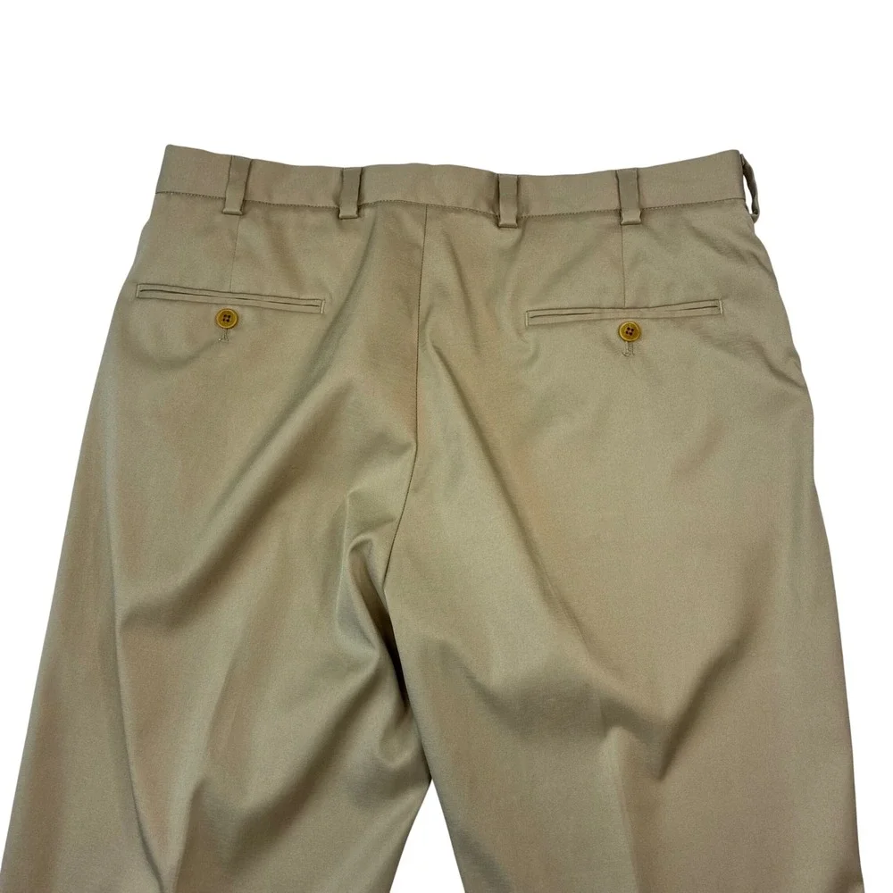 Brooks Brothers Chino Trousers Men 34x32 Tan Khaki Flat Front Cotton Pants